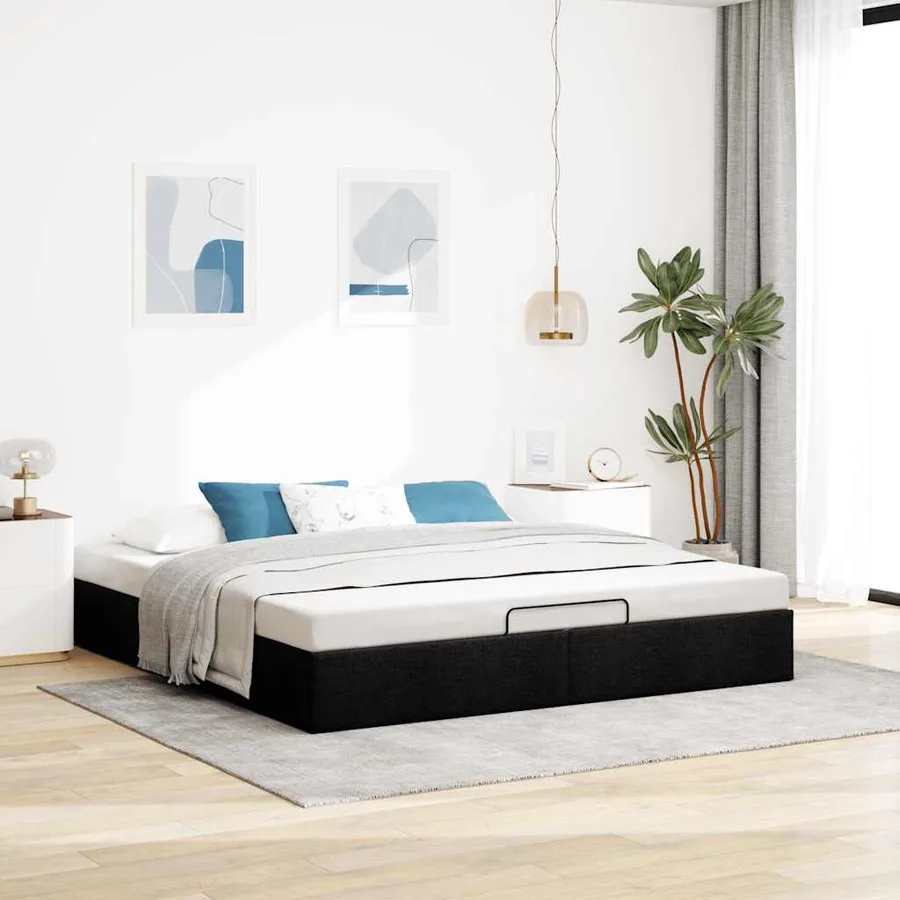 Cadre de lit ottoman sans matelas noir 180x200 cm tissu - 3