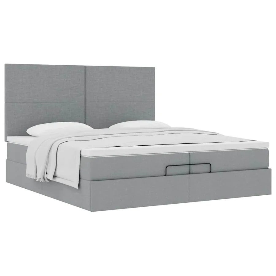 Cadre de lit ottoman et matelas gris clair 200x200cm tissu - 4