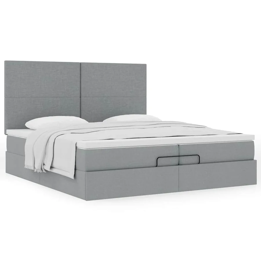 Cadre de lit ottoman et matelas gris clair 200x200cm tissu - 5
