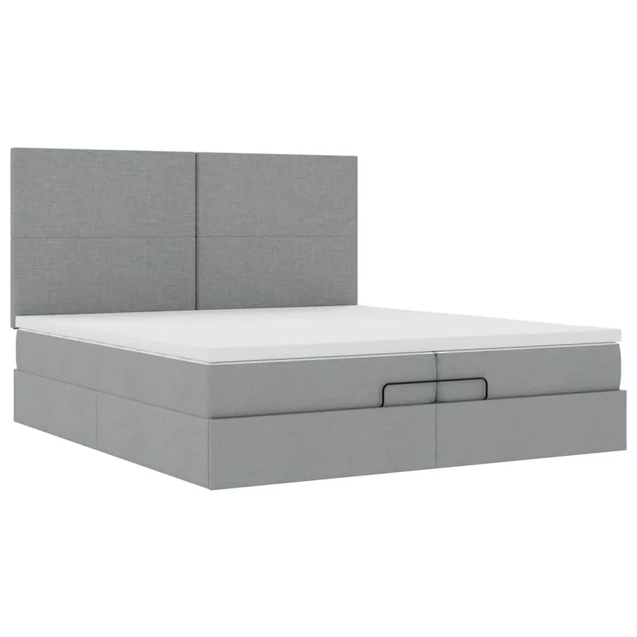 Cadre de lit ottoman et matelas gris clair 200x200cm tissu - 6