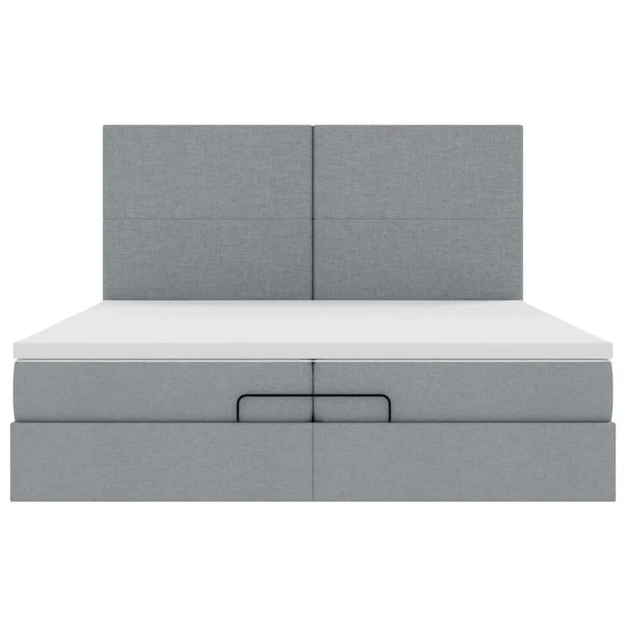 Cadre de lit ottoman et matelas gris clair 200x200cm tissu - 7