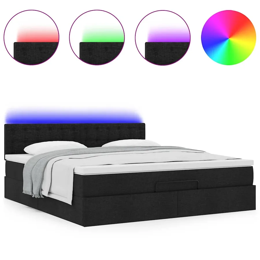 Lit ottoman avec matelas et LED Noir 180x200cm tissu - 5
