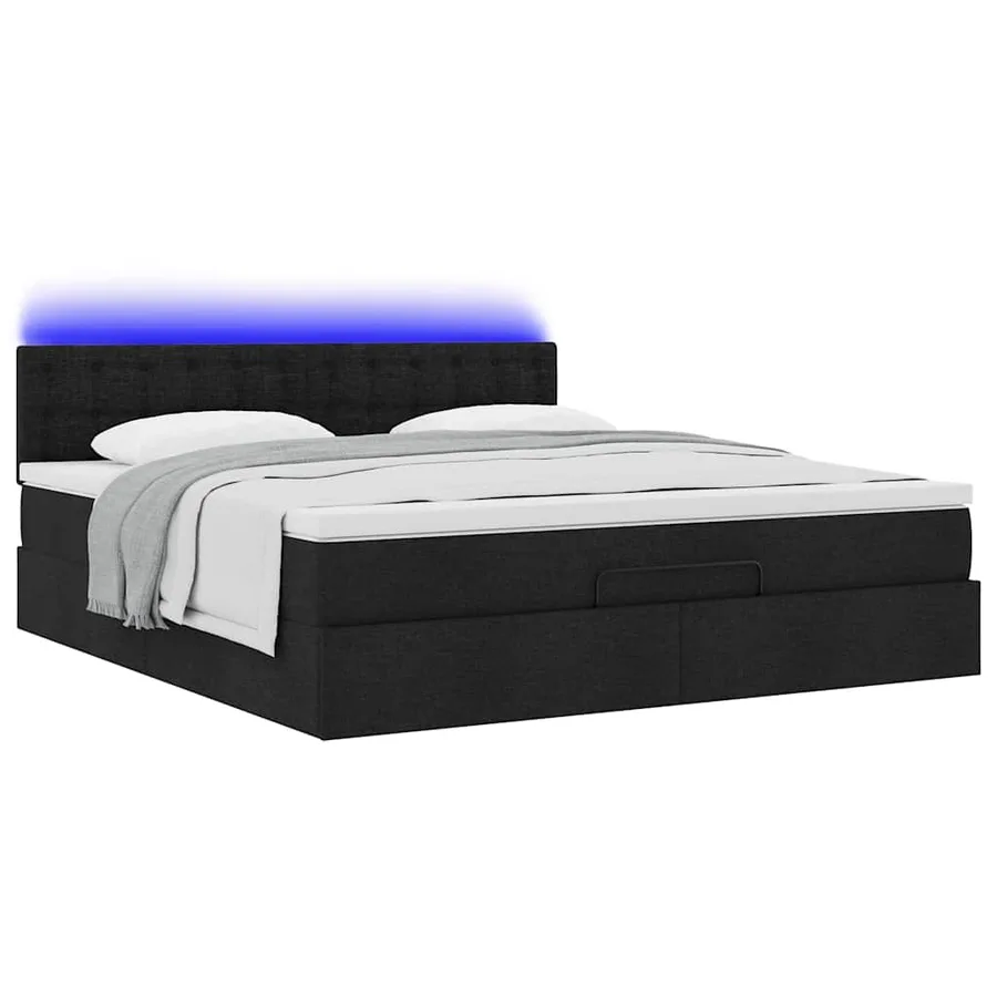 Lit ottoman avec matelas et LED Noir 180x200cm tissu - 6