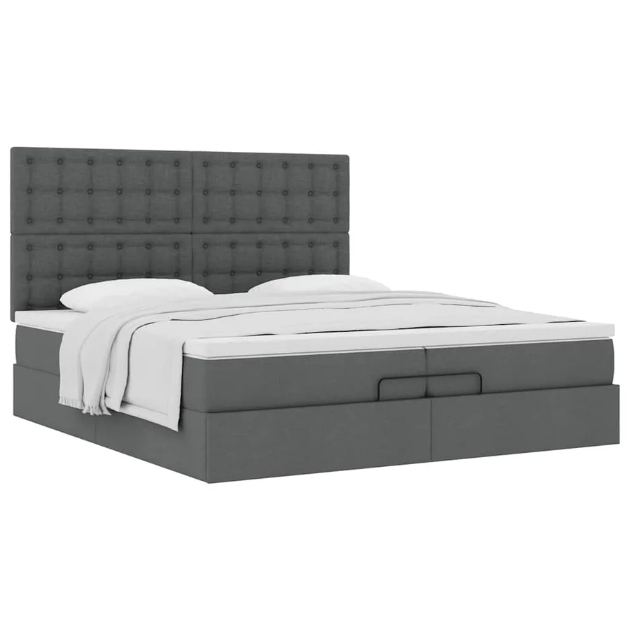 Cadre de lit ottoman avec matelas gris foncé 200x200cm tissu - 4
