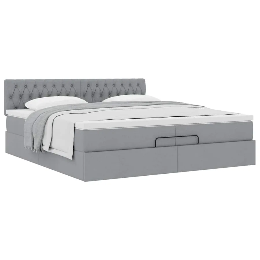 Cadre de lit ottoman avec matelas gris clair 200x200 cm tissu - 5