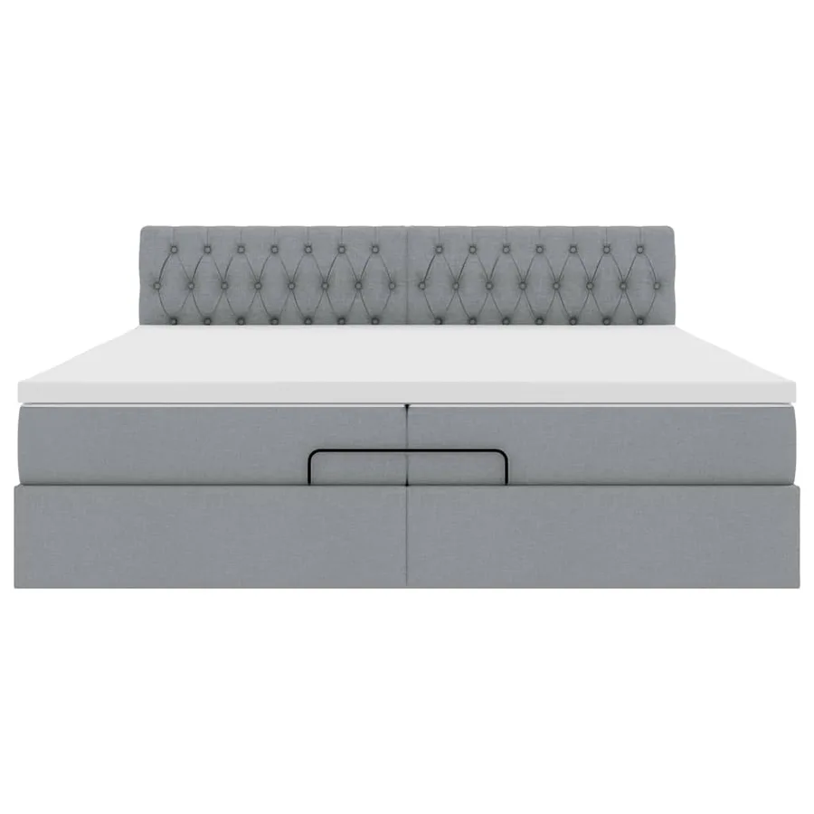 Cadre de lit ottoman avec matelas gris clair 200x200 cm tissu - 7