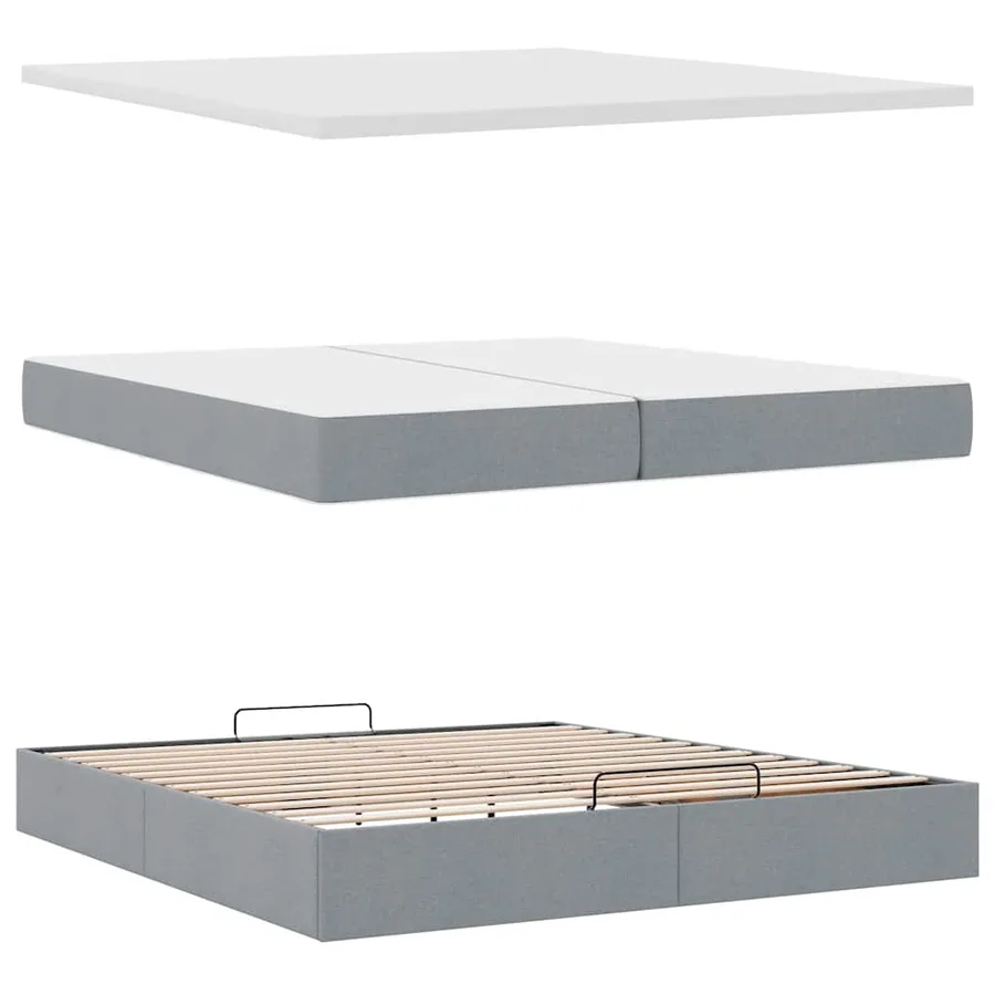 Cadre de lit ottoman avec matelas gris clair 200x200 cm tissu - 8