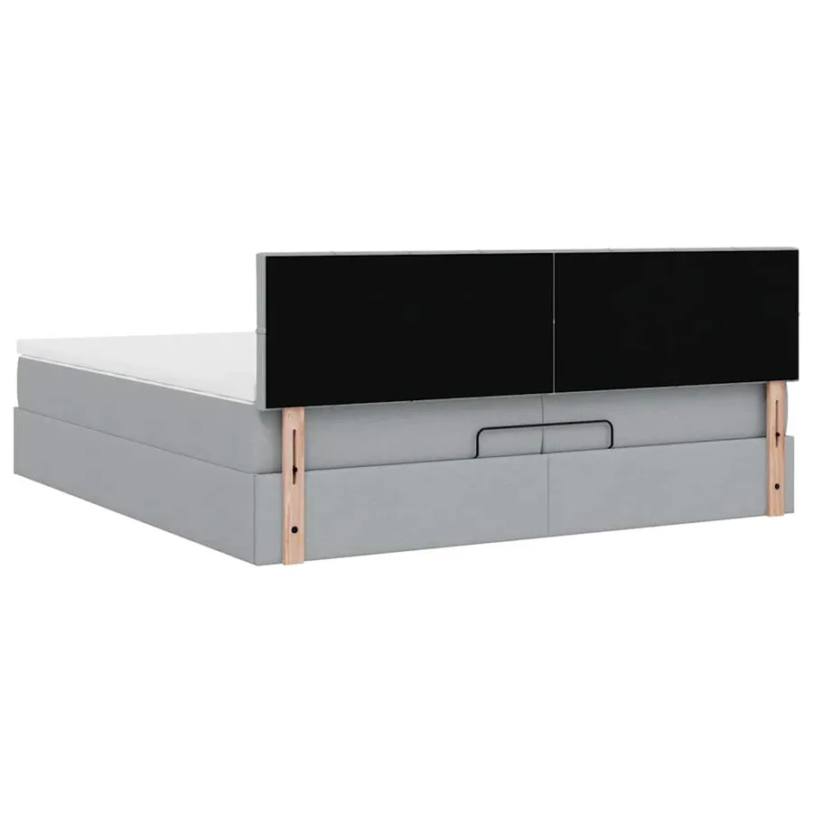 Cadre de lit ottoman et matelas gris clair 200x200cm tissu - 10