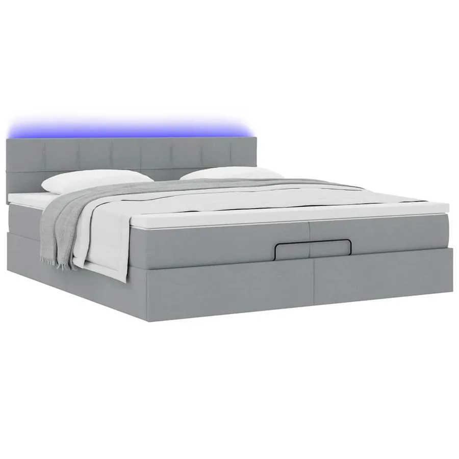 Cadre de lit ottoman et matelas gris clair 200x200cm tissu - 6