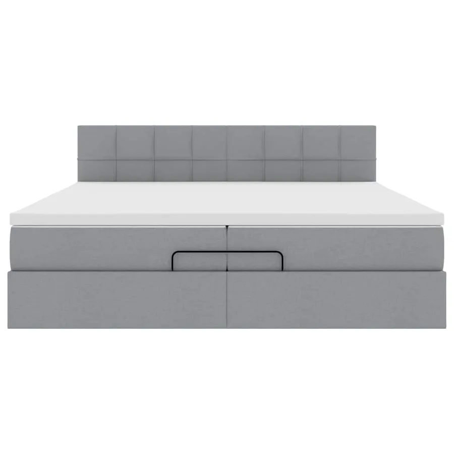 Cadre de lit ottoman et matelas gris clair 200x200cm tissu - 8
