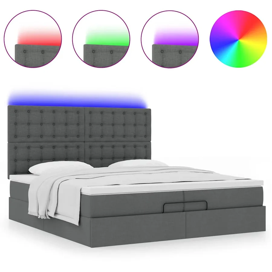 Cadre de lit ottoman avec matelas gris foncé 200x200cm tissu - 5