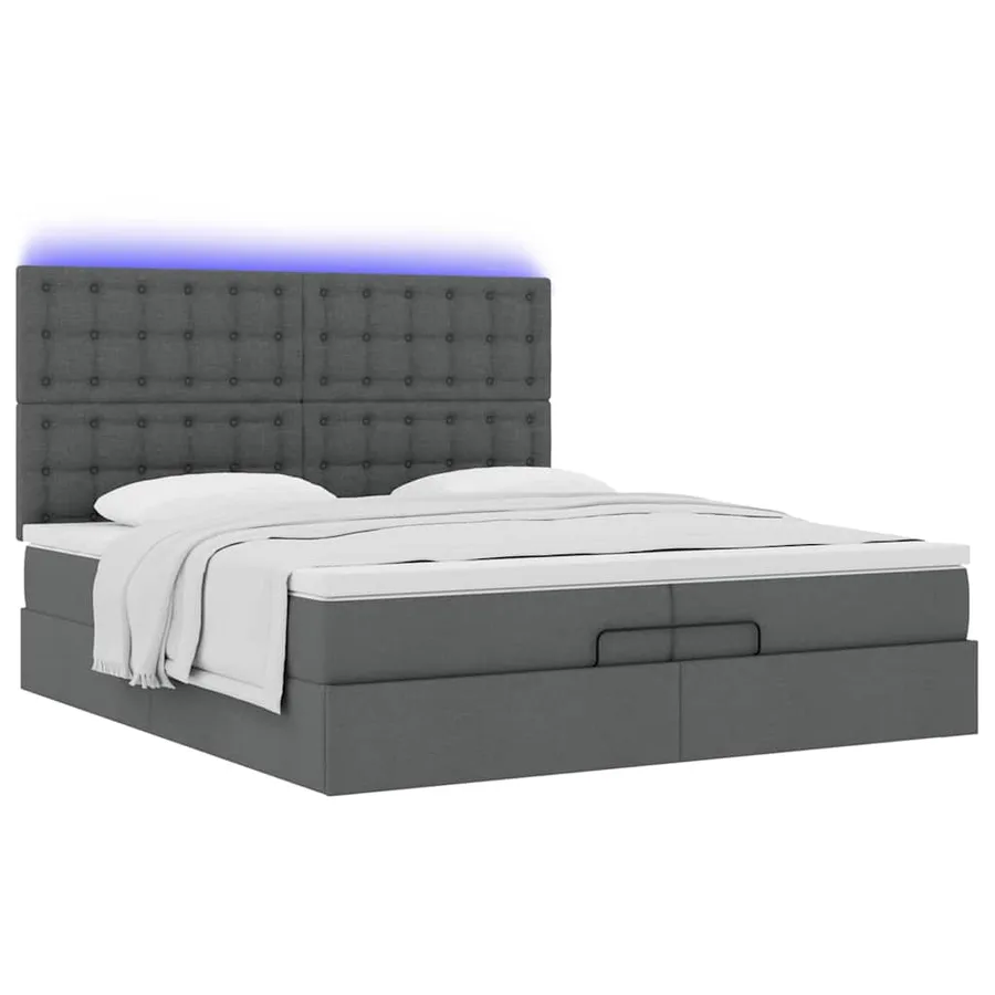 Cadre de lit ottoman avec matelas gris foncé 200x200cm tissu - 6