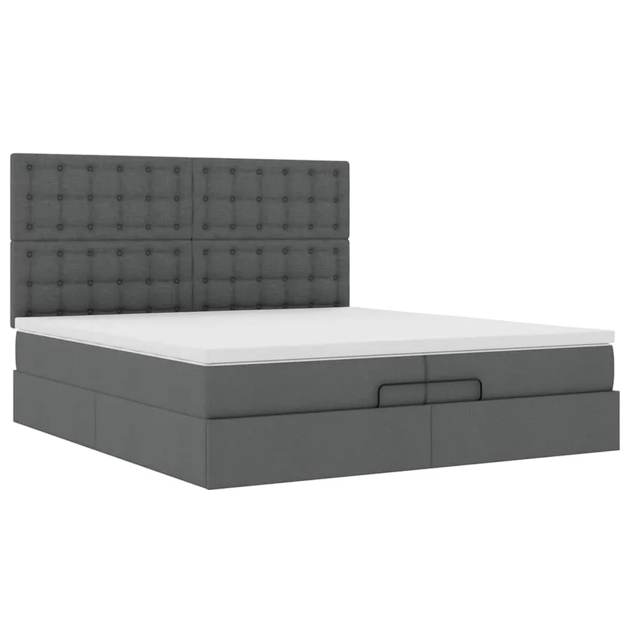 Cadre de lit ottoman avec matelas gris foncé 200x200cm tissu - 7