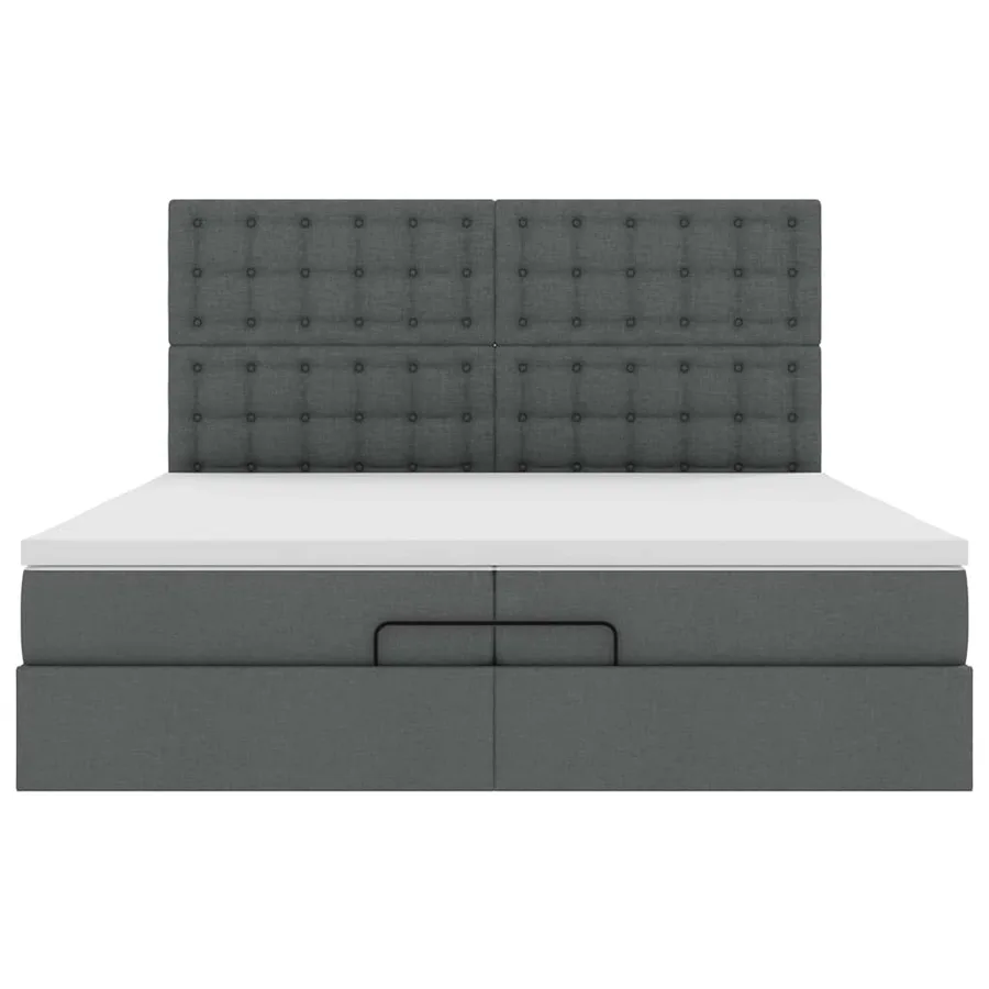 Cadre de lit ottoman avec matelas gris foncé 200x200cm tissu - 8