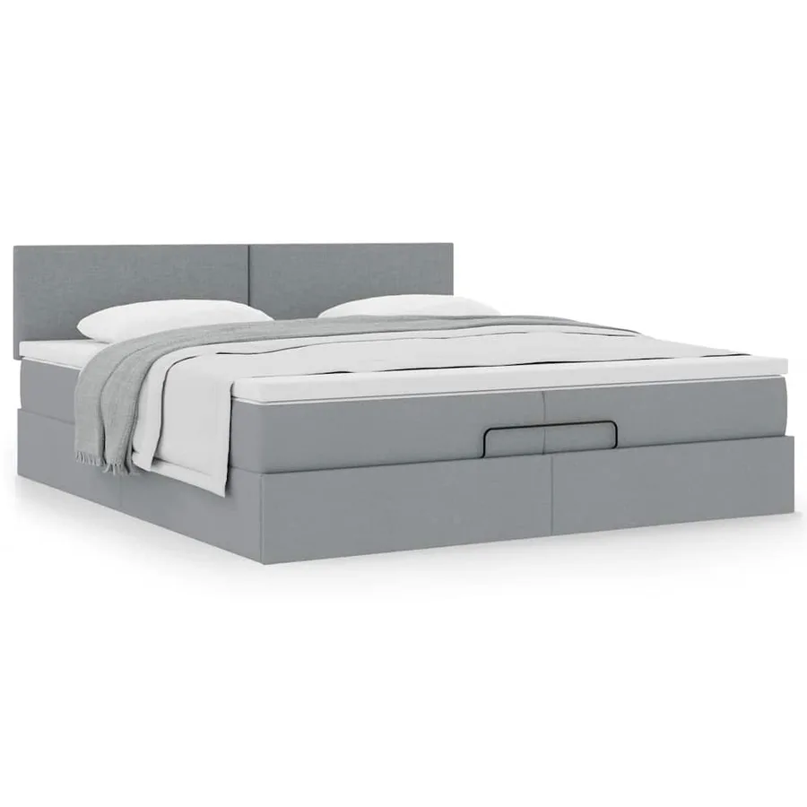 Cadre de lit ottoman avec matelas gris clair 200x200 cm tissu - 4
