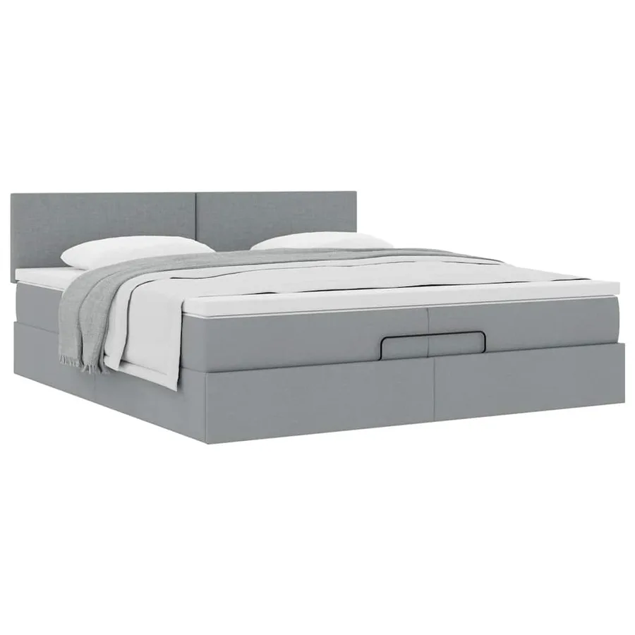 Cadre de lit ottoman avec matelas gris clair 200x200 cm tissu - 5
