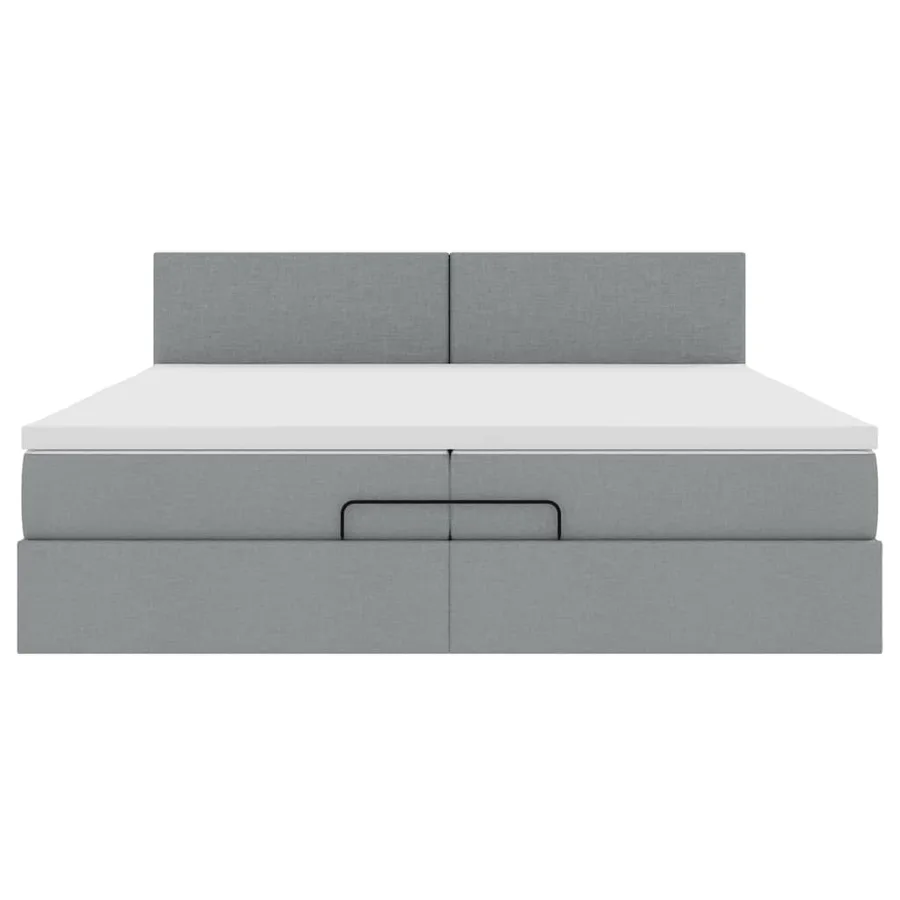 Cadre de lit ottoman avec matelas gris clair 200x200 cm tissu - 7