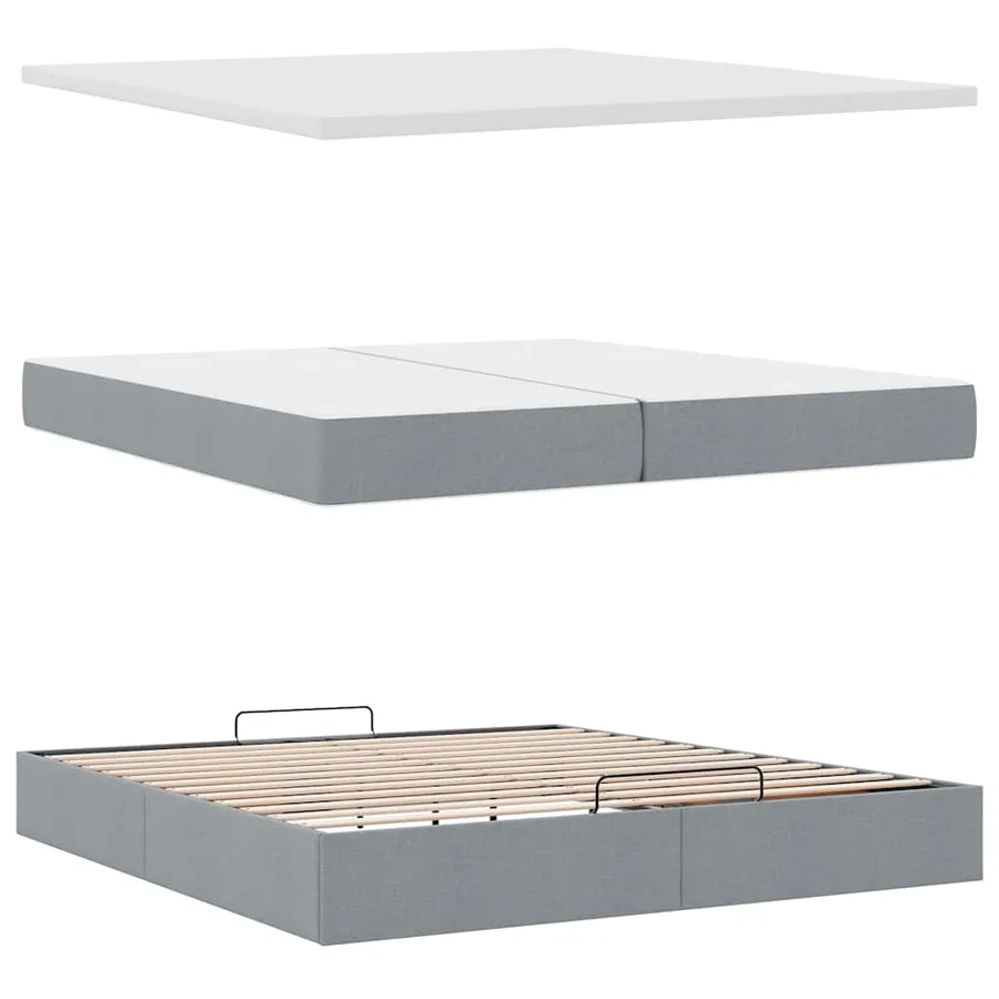 Cadre de lit ottoman avec matelas gris clair 200x200 cm tissu - 8
