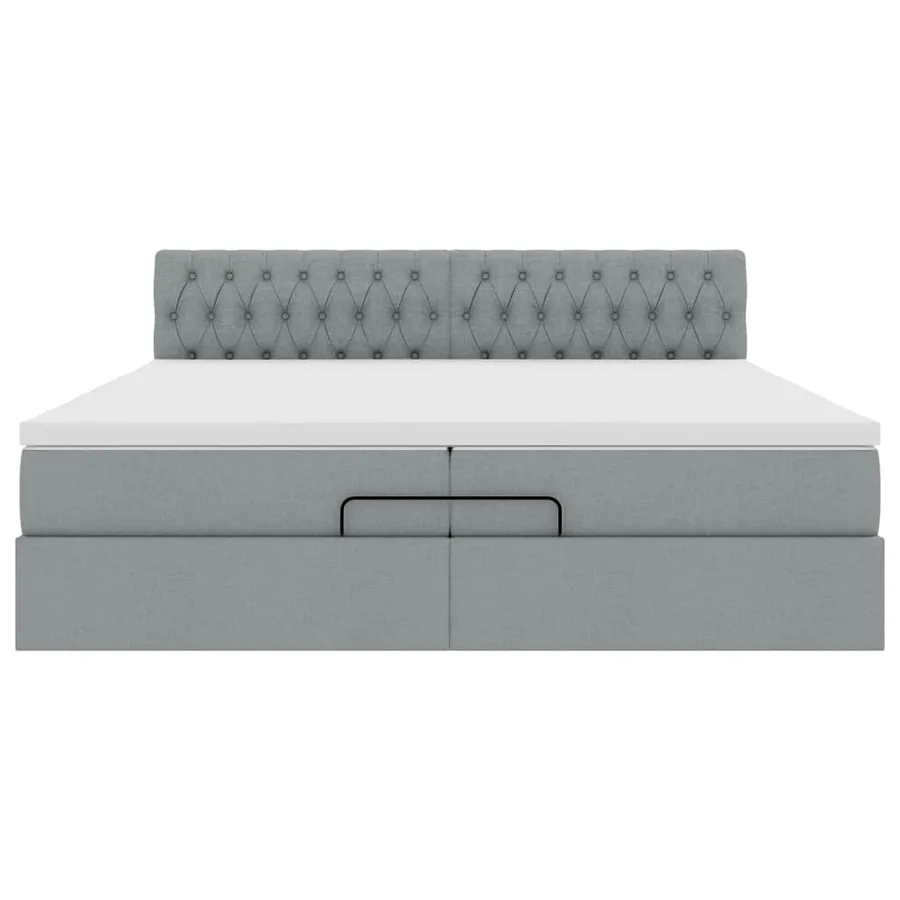 Cadre de lit ottoman et matelas gris clair 200x200cm tissu - 8