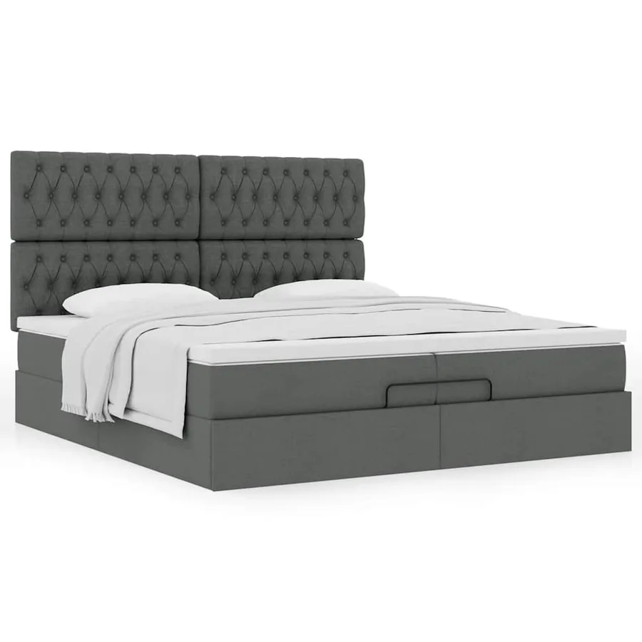 Cadre de lit ottoman avec matelas gris foncé 200x200cm tissu - 5