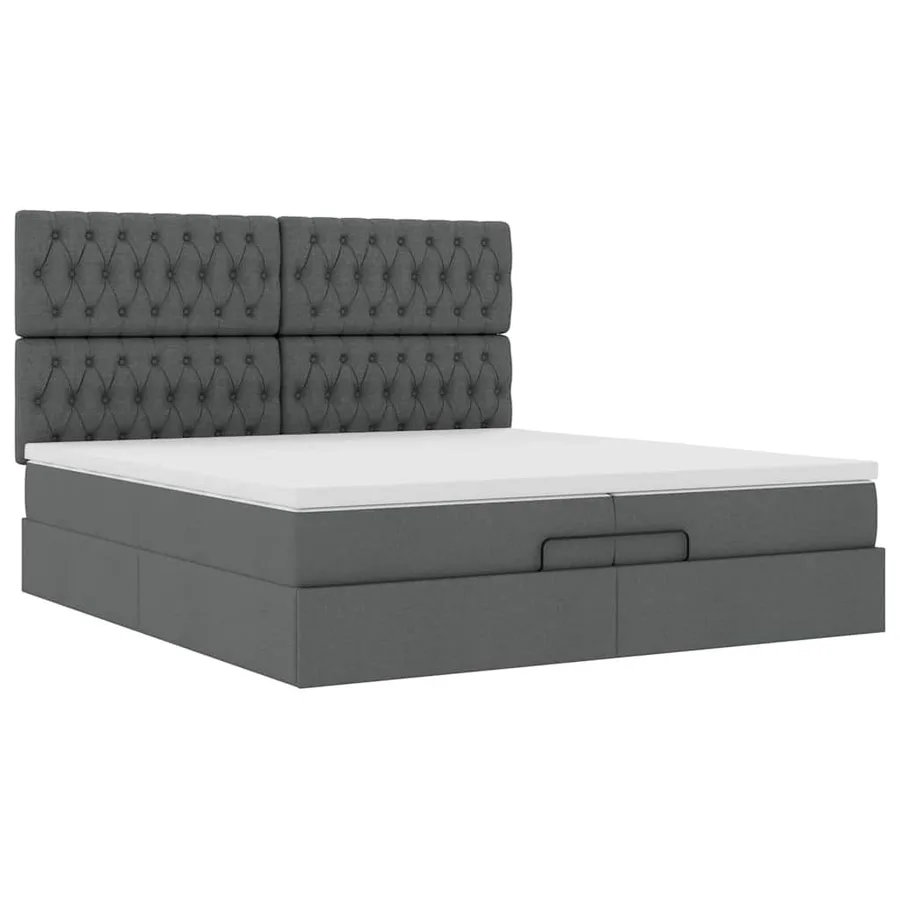 Cadre de lit ottoman avec matelas gris foncé 200x200cm tissu - 6