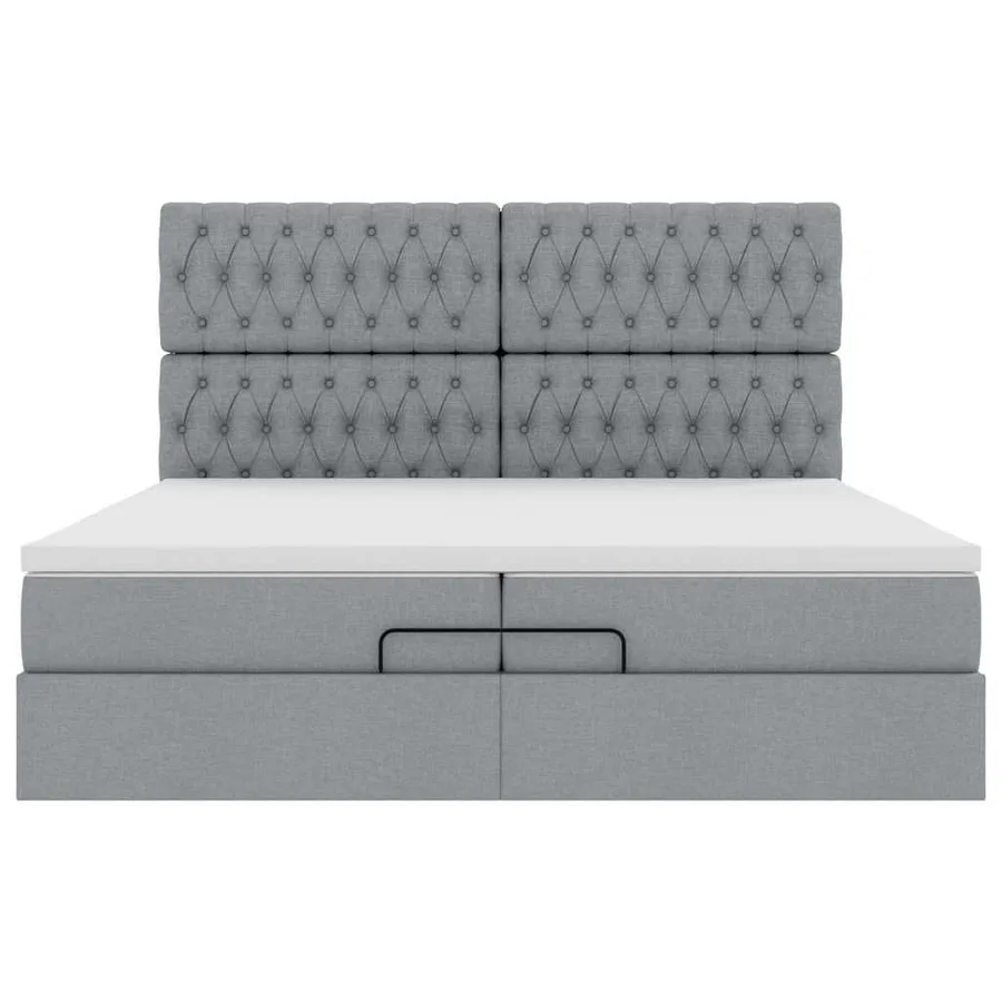 Cadre de lit ottoman avec matelas gris foncé 200x200cm tissu - 7