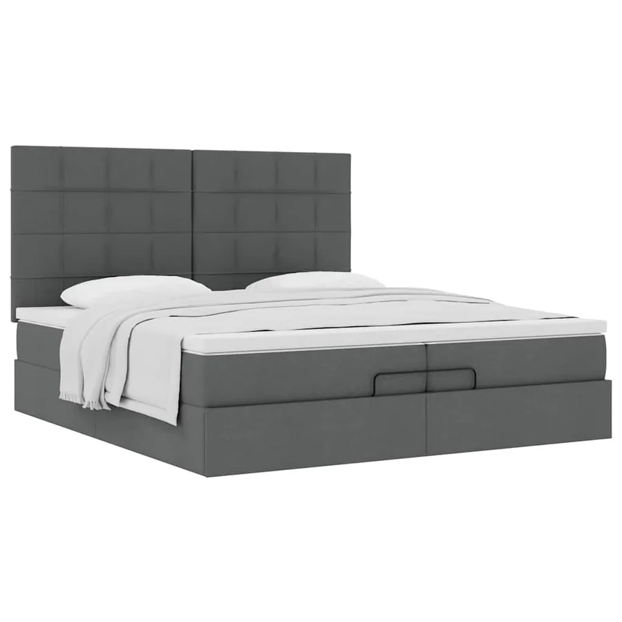 Cadre de lit ottoman avec matelas gris foncé 200x200cm tissu - 4