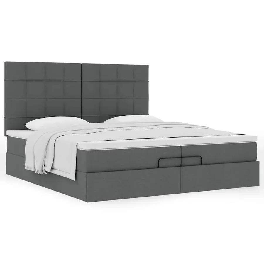 Cadre de lit ottoman avec matelas gris foncé 200x200cm tissu - 5