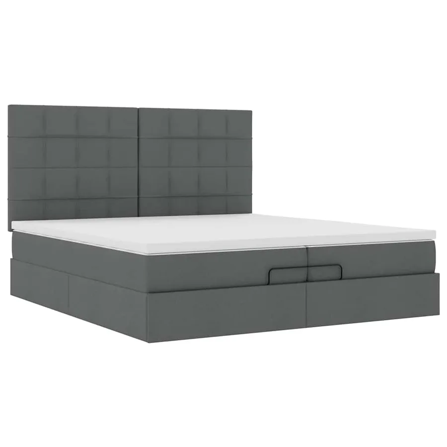 Cadre de lit ottoman avec matelas gris foncé 200x200cm tissu - 6