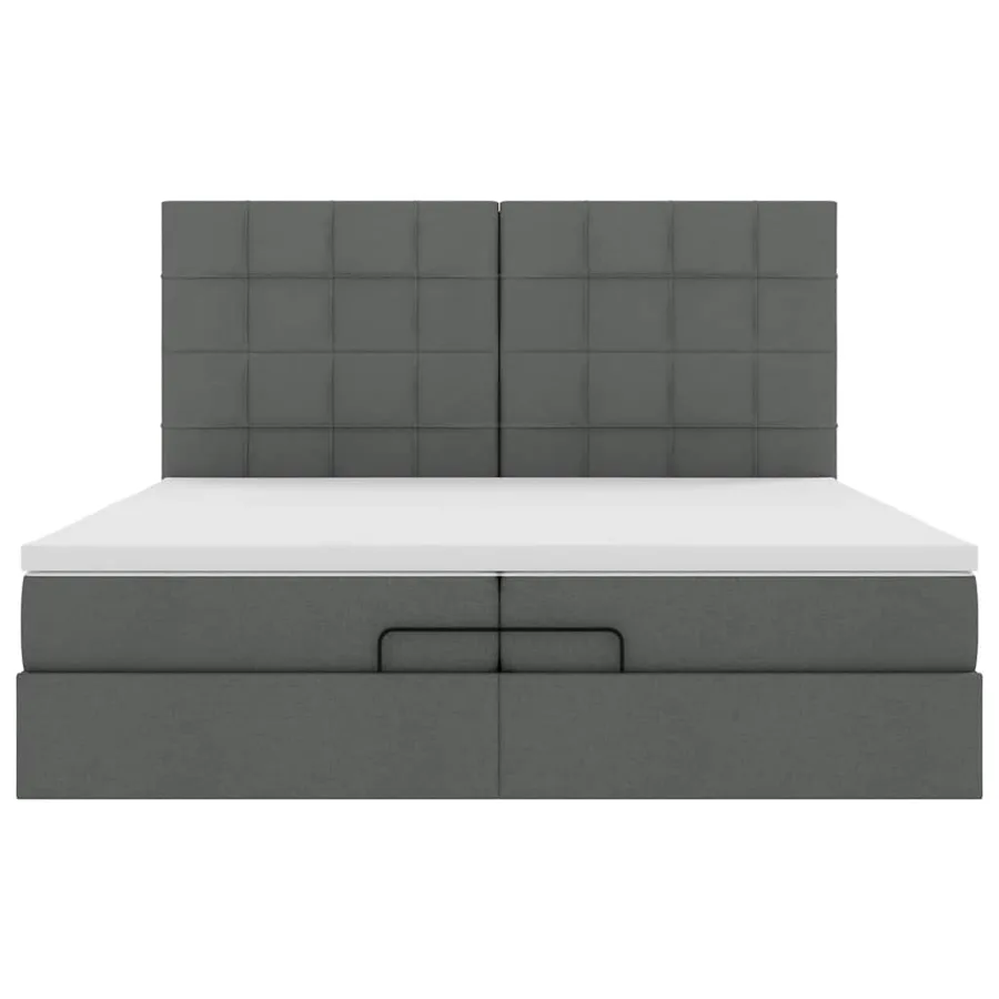 Cadre de lit ottoman avec matelas gris foncé 200x200cm tissu - 7