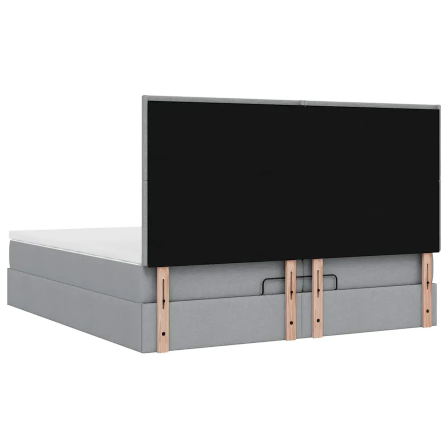 Cadre de lit ottoman et matelas gris clair 200x200cm tissu - 12