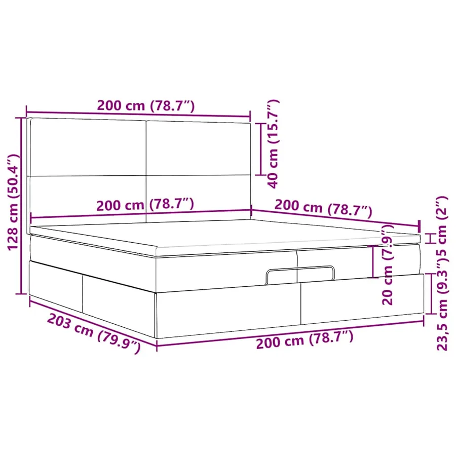 Cadre de lit ottoman et matelas gris clair 200x200cm tissu - 18