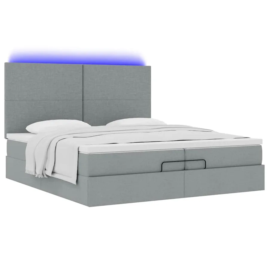 Cadre de lit ottoman et matelas gris clair 200x200cm tissu - 6