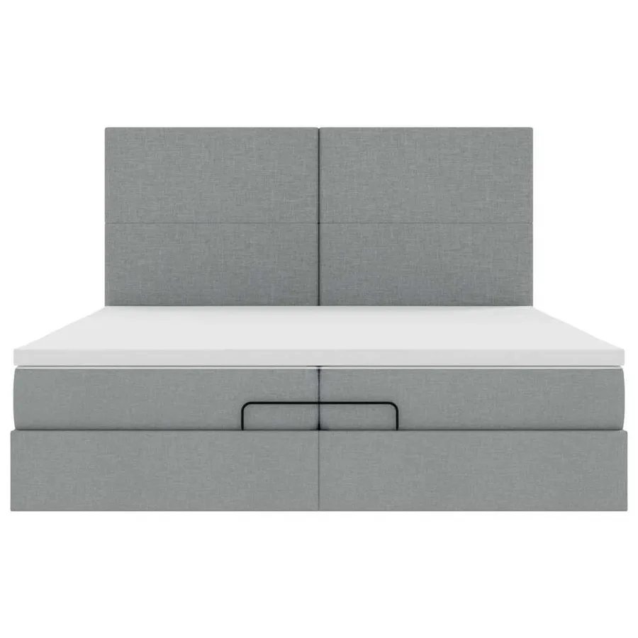 Cadre de lit ottoman et matelas gris clair 200x200cm tissu - 8