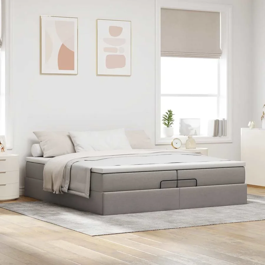 Cadre de lit ottoman avec matelas taupe 200x200cm tissu - 3