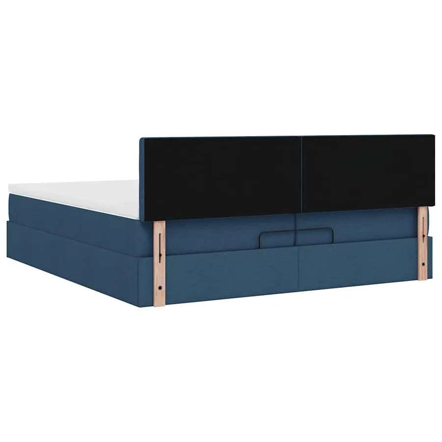 Cadre de lit ottoman avec matelas bleu 200x200 cm tissu - 11