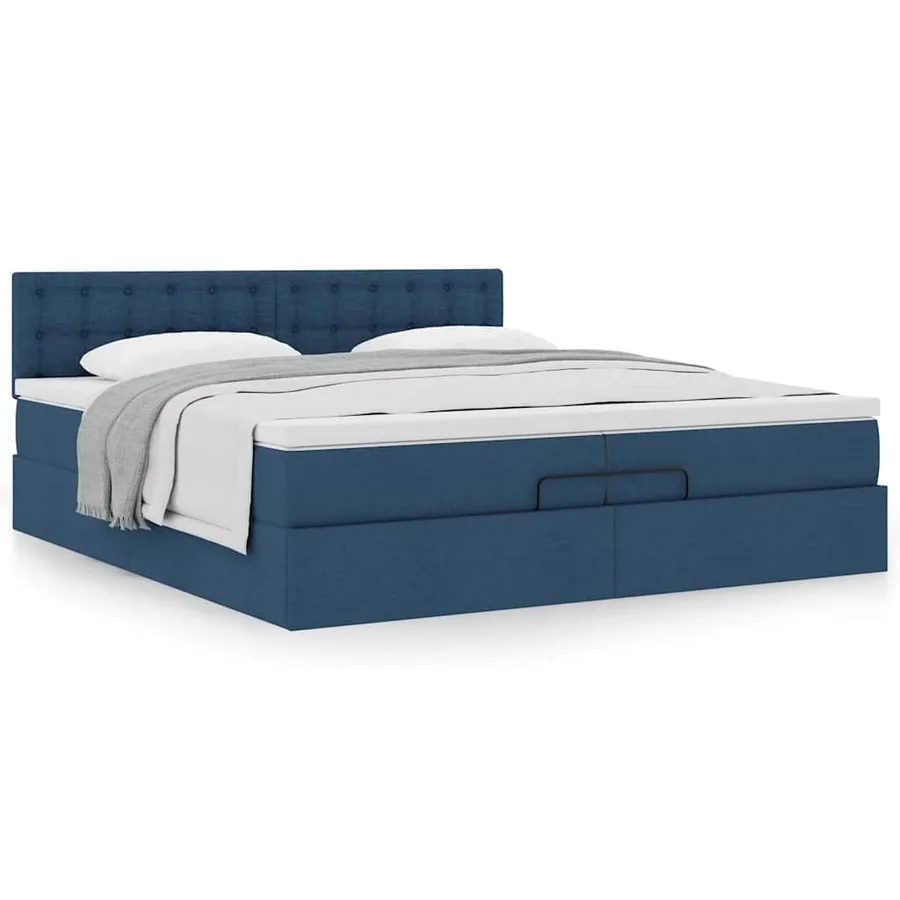Cadre de lit ottoman avec matelas bleu 200x200 cm tissu - 5