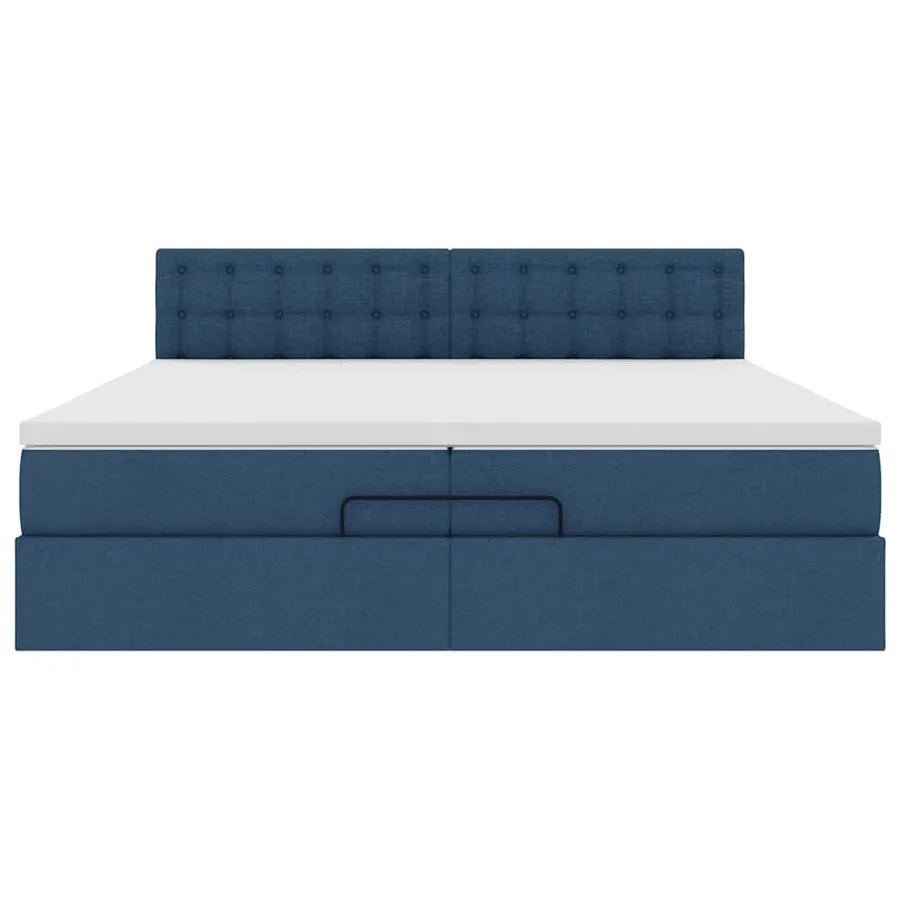 Cadre de lit ottoman avec matelas bleu 200x200 cm tissu - 7