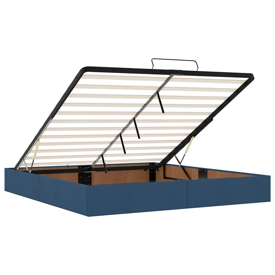 Cadre de lit ottoman avec matelas bleu 200x200cm tissu - 13