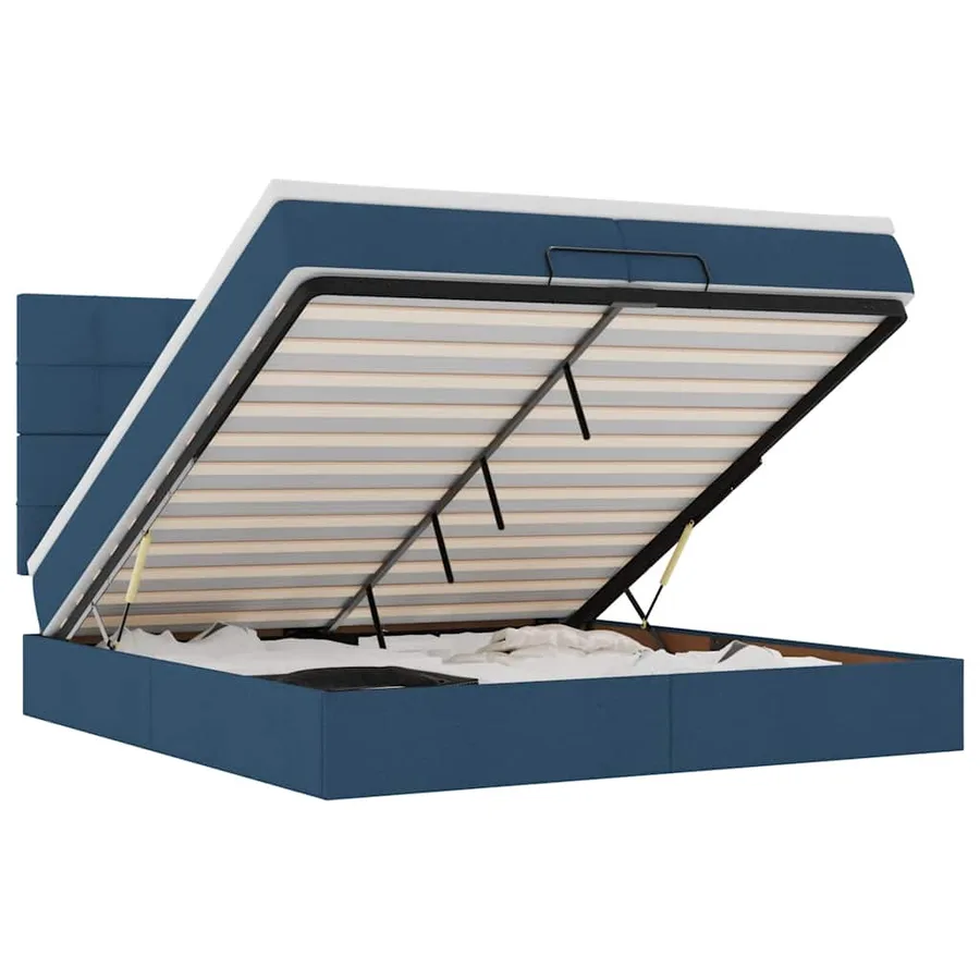 Cadre de lit ottoman avec matelas bleu 200x200cm tissu - 2