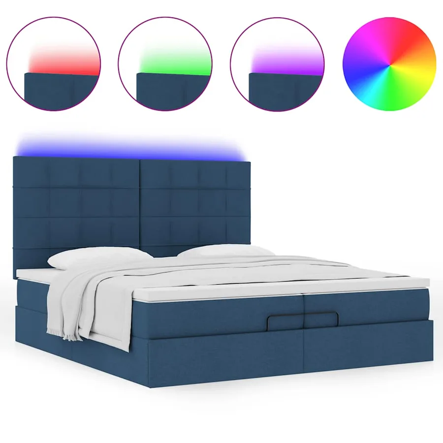 Cadre de lit ottoman avec matelas bleu 200x200cm tissu - 5