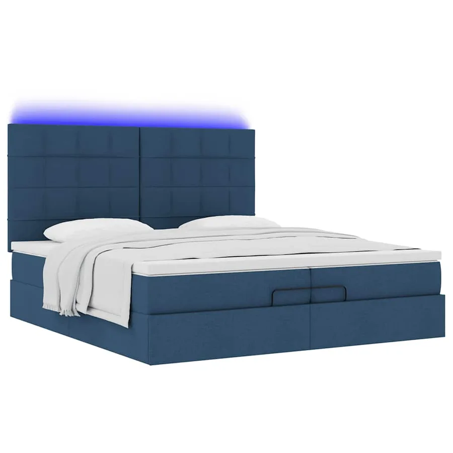 Cadre de lit ottoman avec matelas bleu 200x200cm tissu - 6