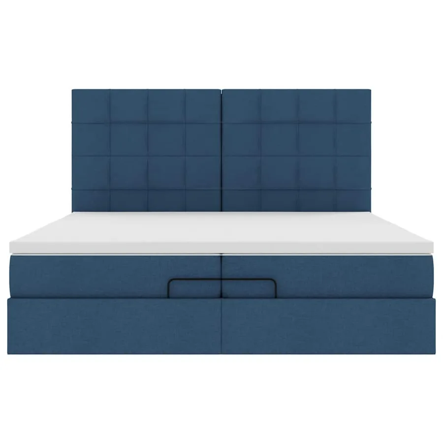 Cadre de lit ottoman avec matelas bleu 200x200cm tissu - 8