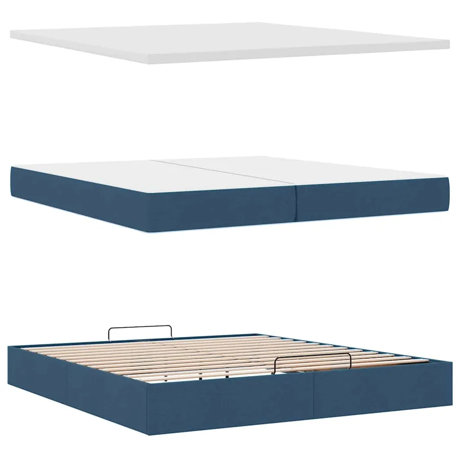Cadre de lit ottoman avec matelas bleu 200x200cm tissu - 9