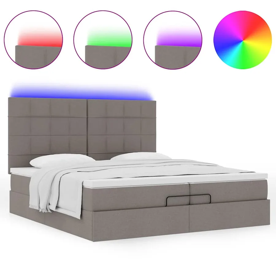 Cadre de lit ottoman avec matelas taupe 200x200cm tissu - 5