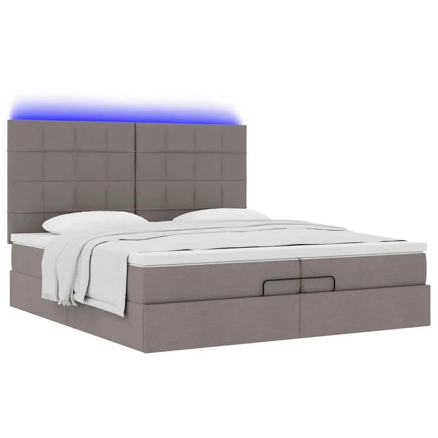 Cadre de lit ottoman avec matelas taupe 200x200cm tissu - 6