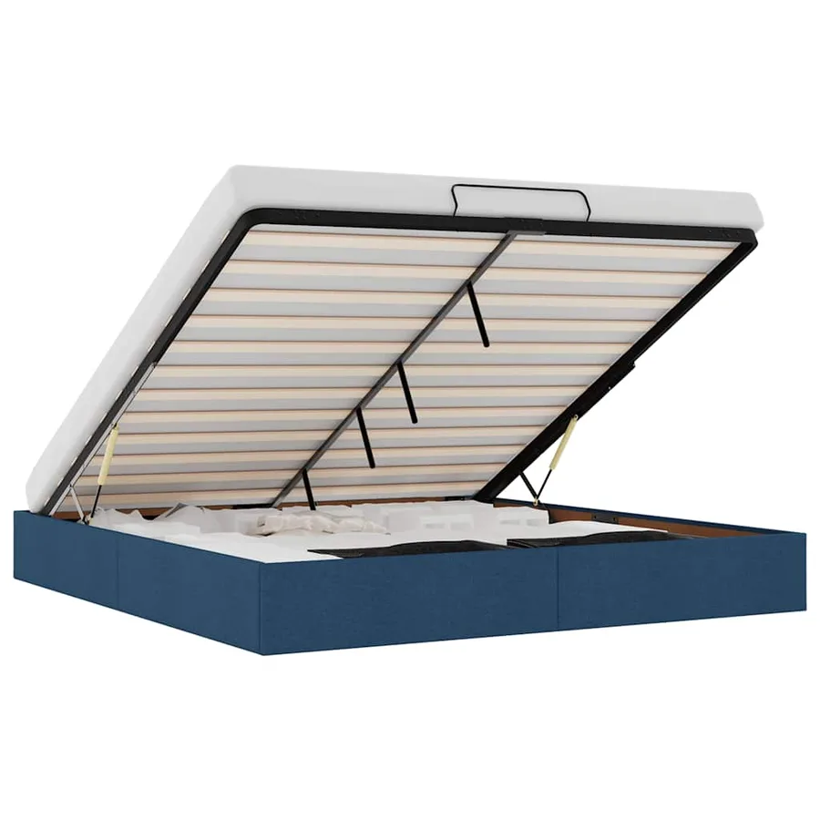 Cadre de lit ottoman sans matelas bleu 200x200 cm tissu - 2