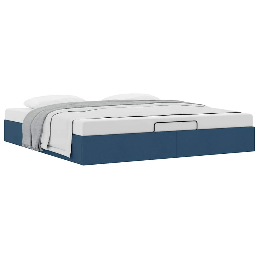 Cadre de lit ottoman sans matelas bleu 200x200 cm tissu - 5