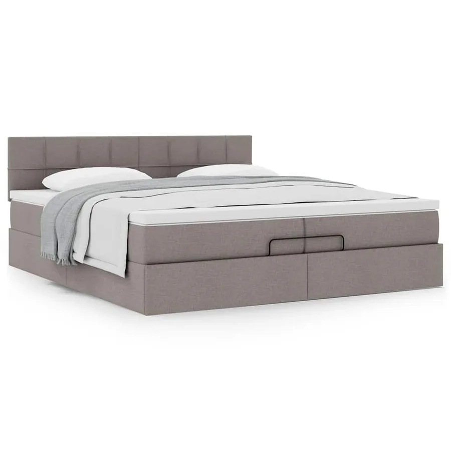 Cadre de lit ottoman avec matelas taupe 200x200 cm tissu - 4