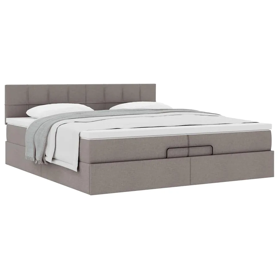 Cadre de lit ottoman avec matelas taupe 200x200 cm tissu - 5